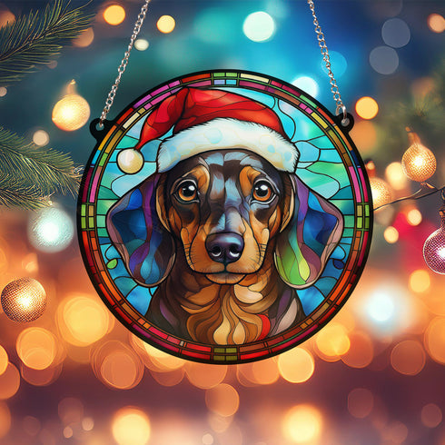 Dachshund Dapple Christmas Suncatcher